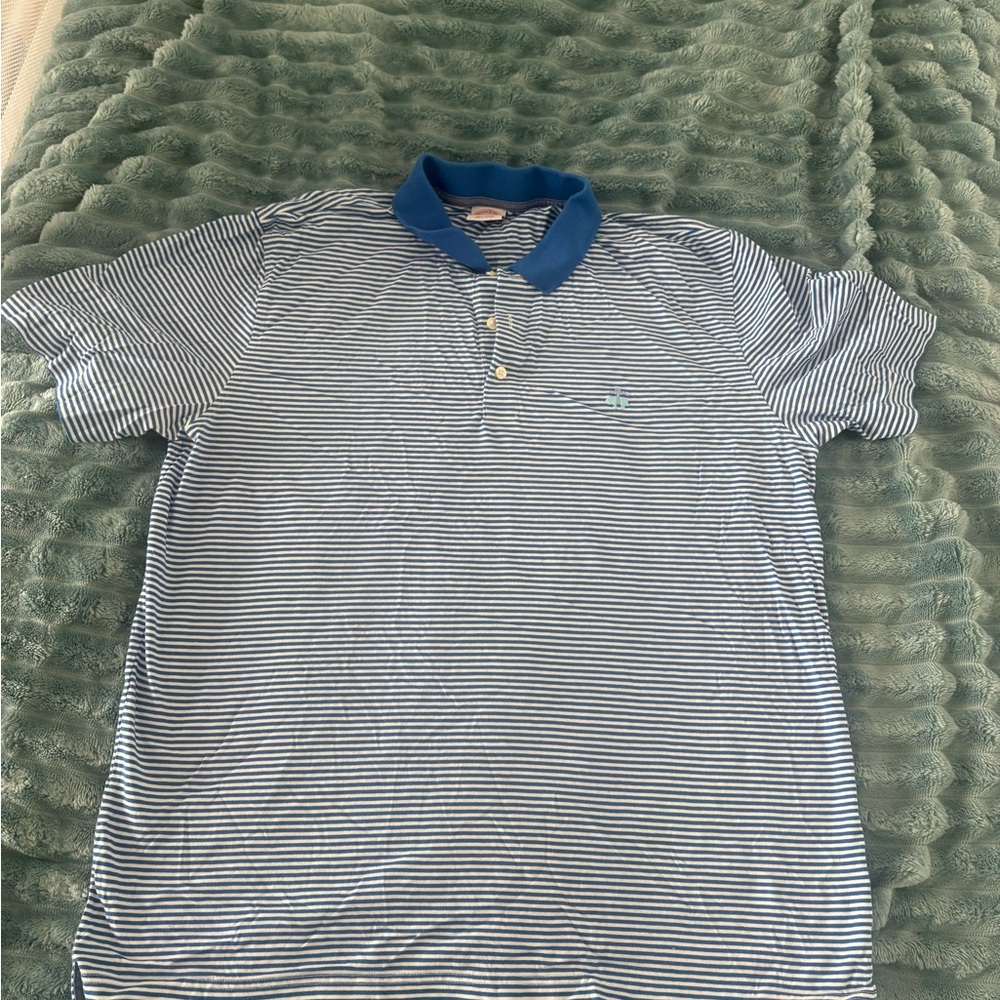 Brooks Brothers Blue and White Striped Polo with Royal Blue Collar
